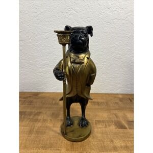 Vintage Brass Bulldog Boxer Butler Candle Holder 14" Statue Figure Dog Rare